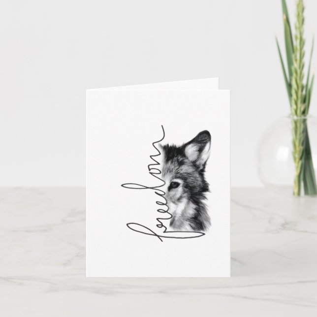 Cartão Freedom Wolf Minimal Line Art - (Frente)