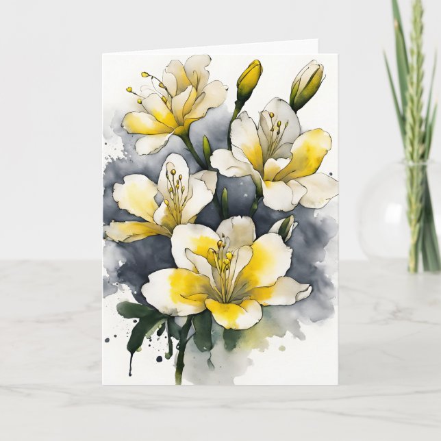 Cartão Freesia - Flores aquarela (Frente)