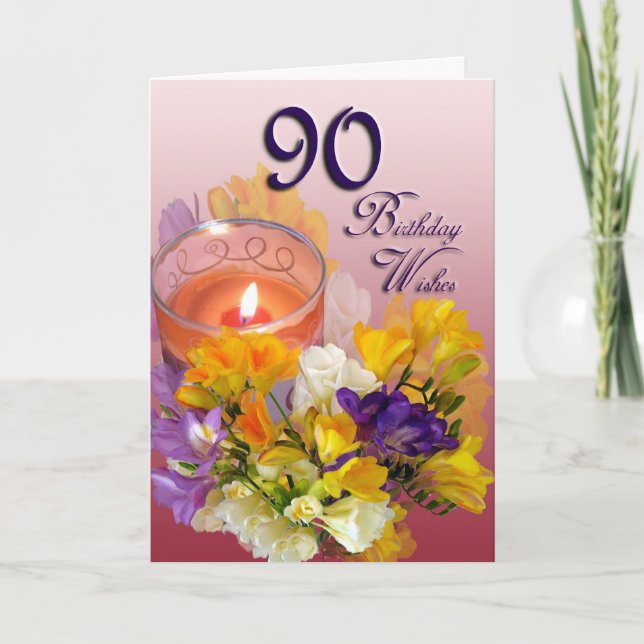 Cartão Freesias 90th Birthday Wishes Greeting Card (Frente)