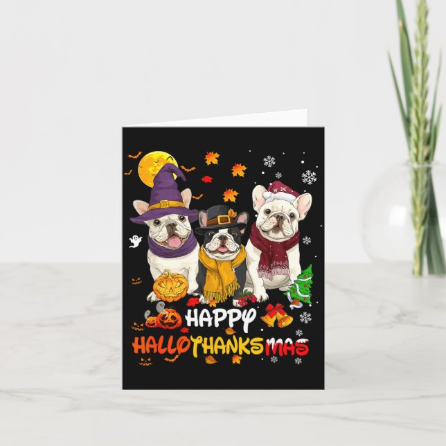 Cartão French Bulldog Happy Hallothanksmas Dog Lover Chri (Frente)