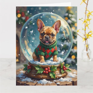 Cartão French Bulldog Snow Globe Christmas Sweater