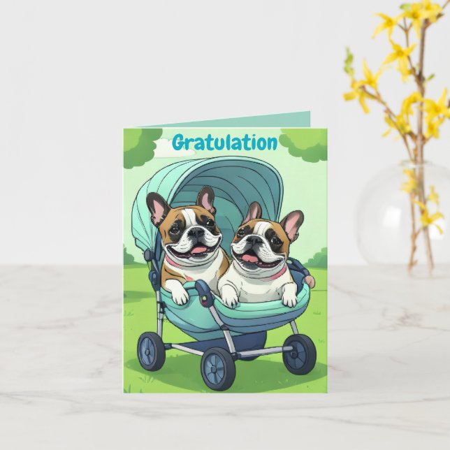 Cartão French Bulldog Stroller (Flor Amarela)