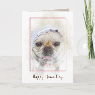 Cartão French Bulldog with Dutch lace cap Name Day