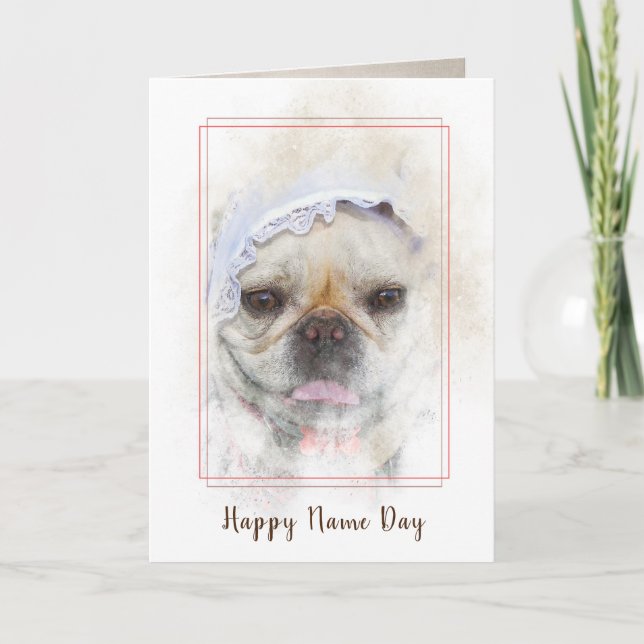 Cartão French Bulldog with Dutch lace cap Name Day (Frente)
