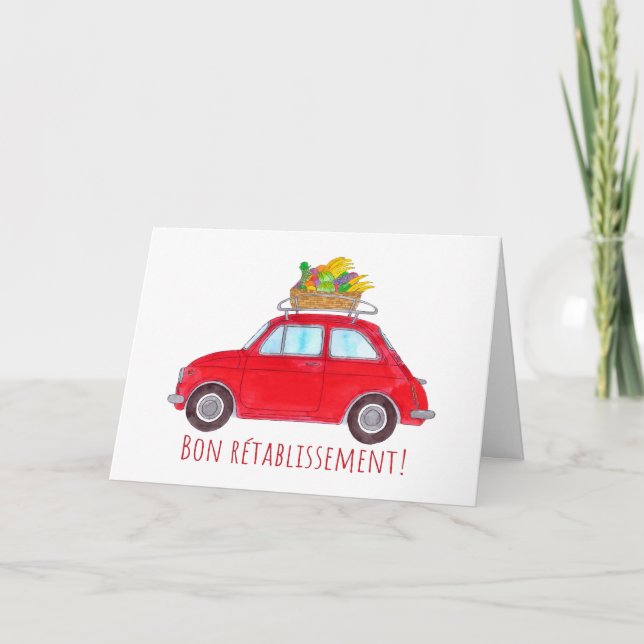 Cartão French Get well Red Retro Fiat 500 (Frente)