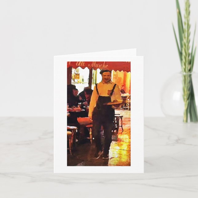 Cartão French Waiter in Paris France Art Print Notecard (Frente)