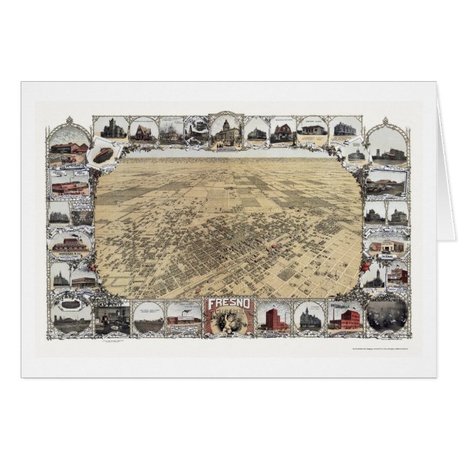 Cartão Fresno, mapa panorâmico de CA - 1901 (Frente Horizontal)