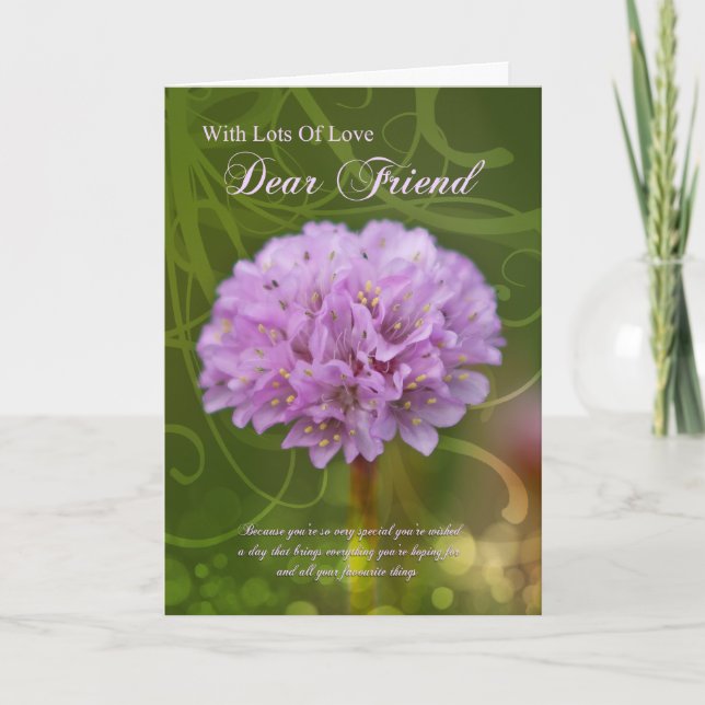 Cartão friend birthday card with pink pom pom flower (Frente)