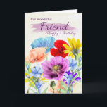 Cartão Friend Watercolor Wild Flowers Birthday Card<br><div class="desc">Pretty Watercolor garden flowers pansies daisies in various colors,  all the flowers were originally hand painted by myself. A sweet card that is perfect for any lady.</div>