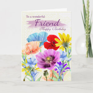 Cartão Friend Watercolor Wild Flowers Birthday Card
