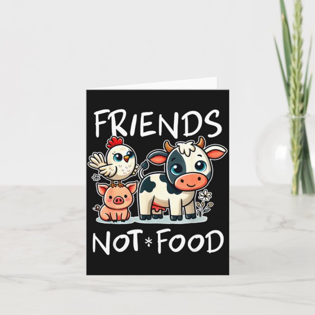 Cartão Friends Not Food Funny Vegan Vegetarian Cute Anima (Frente)