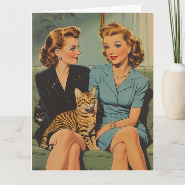 CARTÃO FRIENDSHIP CAT MOM HELLO RETRO GREETING CARD (Frente)