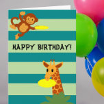 Cartão Frisbee Jungle Personalized Birthday Card<br><div class="desc">A monkey and giraffe play frisbee on this silly birthday card. All text can be customized to say exactly what you want. Personalize front with any name.</div>