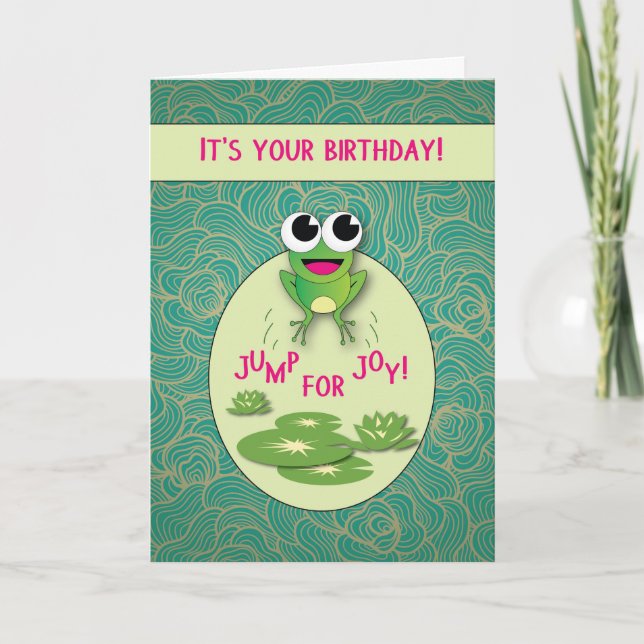 Cartão Frog Birthday, Jump for Joy (Frente)