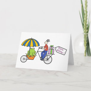Cartão frog on a bike birthday card