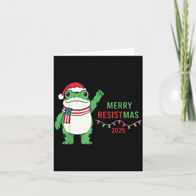 Cartão Frog Retro Merry Resistmas Funny Litical Christmas (Frente)