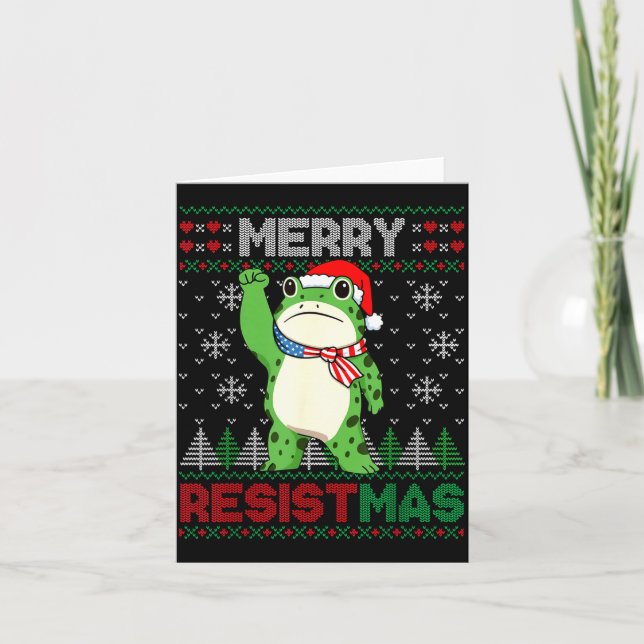 Cartão Frog Retro Merry Resistmas Funny Litical Ugly Chri (Frente)