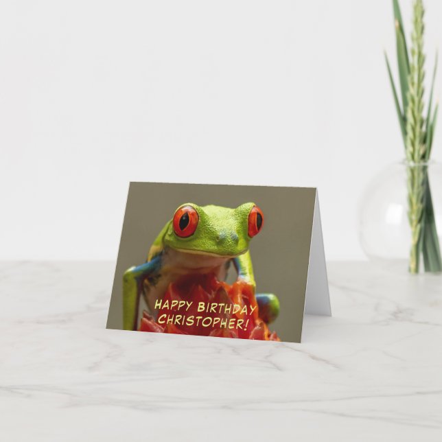Cartão Frog with Red Eyes Personalized Birthday (Frente)