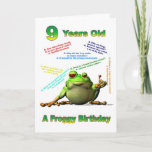 Cartão Froggy friend 9th birthday card with froggy jokes<br><div class="desc">A happy frog telling birthday jokes</div>