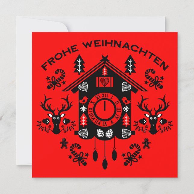 Cartão Frohe Weihnachten German Cuckoo Clock (Frente)