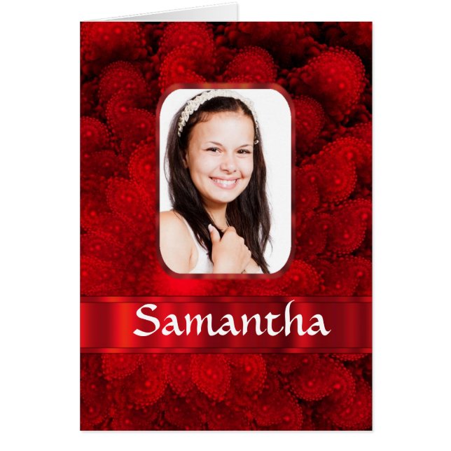 Cartão Fronteira de fotos fractais vermelha (Frente)