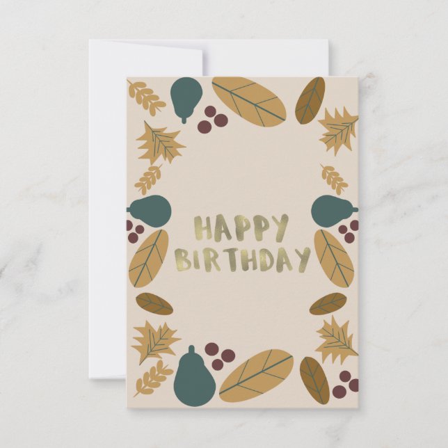 Cartão Fronteira Verde Moderna Ação de Graças Cai Anivers (Frente)