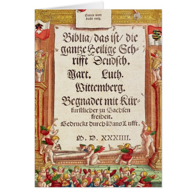 Cartão Frontispício da bíblia de Luther, c.1530 (Frente)