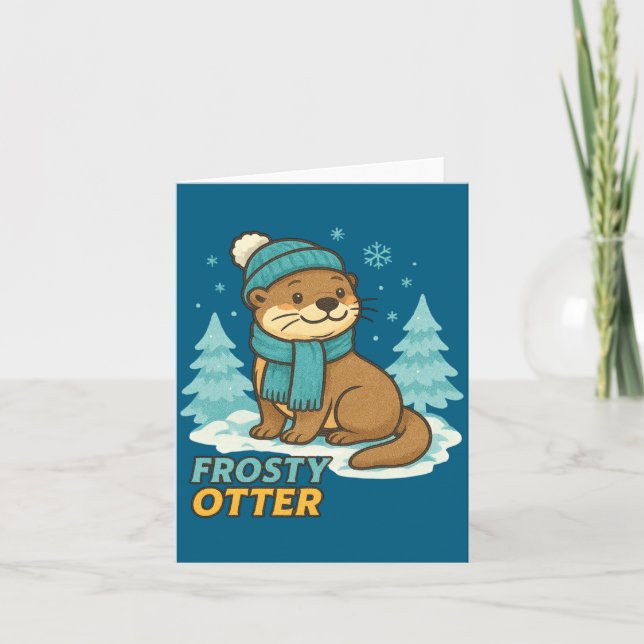 Cartão Frosty Otter Winter Charm Art Long Sleeve  (Frente)
