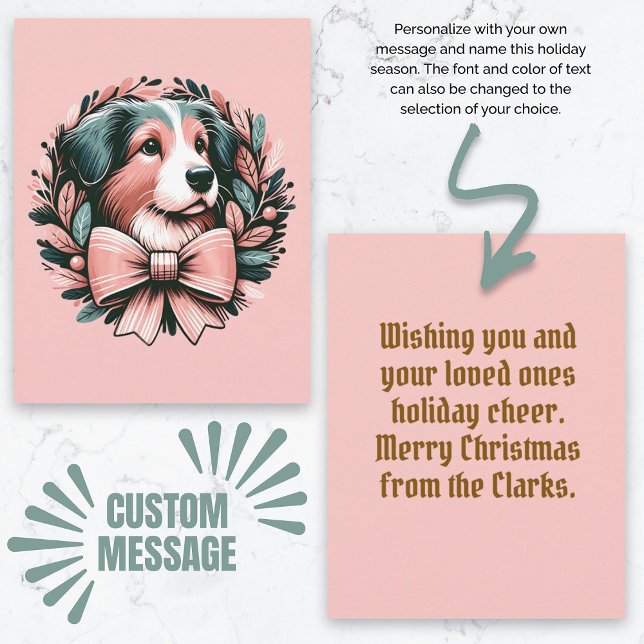Cartão Frota de Cachorro Australiana de Natal Personaliza (Custom Christmas Australian Shepherd Dog Wreath Card)