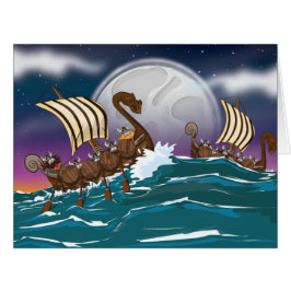 Cartão Frota de invasão viking de desenho animado