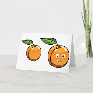 Cartão Fruta Damasco Feliz com Rosto Sorridente de Folha