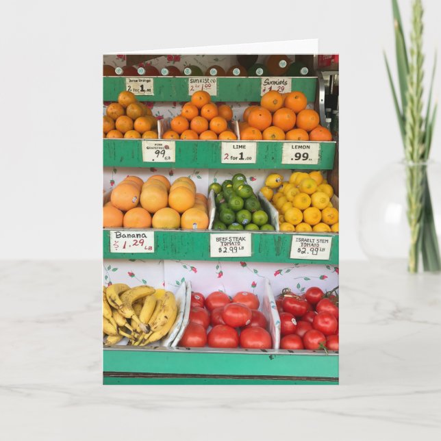 Cartão Fruta Stand, Columbus Avenue, Nova Iorque, NYC (Frente)