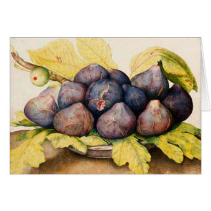 CARTÃO FRUTAS DA ESTAÇÃO / PRATO COM FIGOS E FOLHAS VERDE