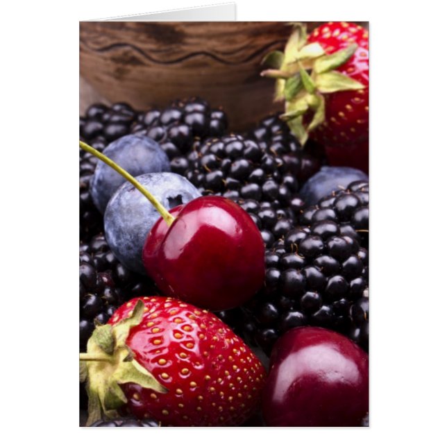 Cartão Frutas De Verão Desagradáveis Numa Mesa De Madeira (Frente)