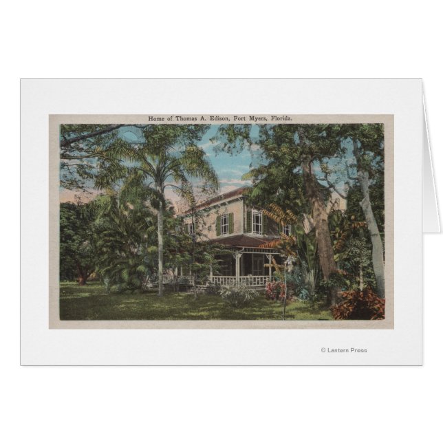 Cartão Ft. Myers, Flórida - Vista de Thomas Edison House (Frente Horizontal)