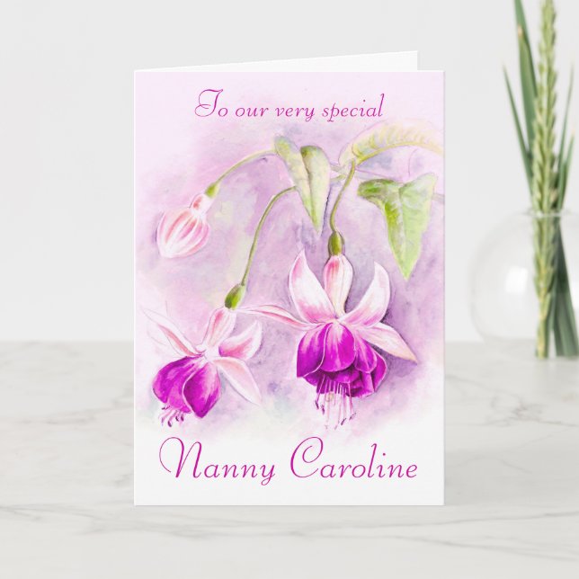 Cartão Fuchsia floral purple pink nanny birthday card (Frente)