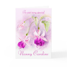 Fuchsia floral purple pink nanny birthday card