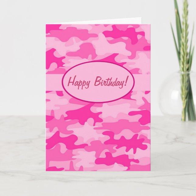 Cartão Fuchsia Pink Camo Camouflage Happy Birthday Custom (Frente)