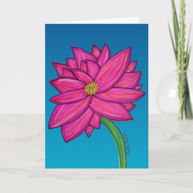 Cartão Fuchsia Pink Flower with blue background (Frente)
