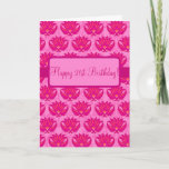 Cartão Fuchsia Pink Parisian Damask Happy 21st Birthday<br><div class="desc">This sophisticated and trendy Parisian Damask "Happy 21st Birthday" greeting card can be completely customized. You can wish "happy 21st birthday" or change the message in the pink area on the front. The words of the sentiment message inside is also customizable so that you can write your own words or...</div>