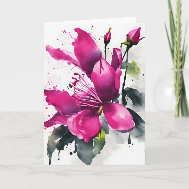 Cartão Fúcsia - Flores aquarela (Frente)