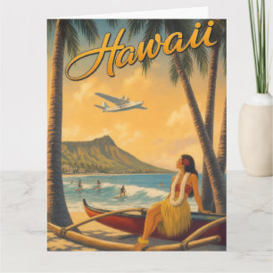 Cartão Fuga do Paraíso Vintage Havaiano Garota Hula Aloha