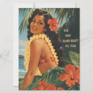 Cartão Fuga do Paraíso Vintage Havaiano Hula Girl Aloha