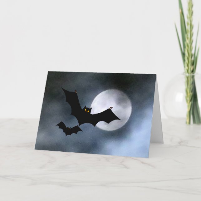 Cartão Full Moon and Bats Halloween Card (Frente)