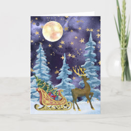 Cartão Full Moon Over Reindeer With Sleigh