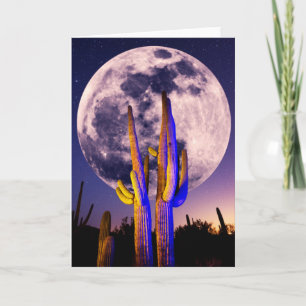 Cartão Full Moon Over Saguaro Cactus