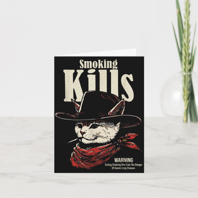 Cartão Fumar mata cowboy engraçado gato com chapéu citaçã (Frente)