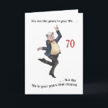 Cartão Fun Age-specific 70th Birthday Card for a Man<br><div class="desc">A light-hearted 70th Birthday Card for you to personalise. This hand-painted watercolour illustration of an older man dancing is by Judy Adamson and the front cover text is an encouraging quotation from Abraham Lincoln. You can add your own message to the inside of the card.</div>