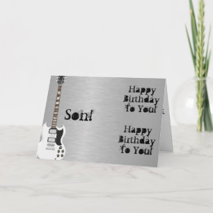 Cartão Fun, birthday greeting for a son, white guitar.