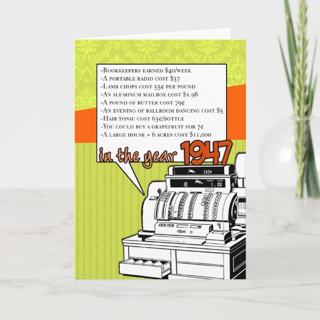 Cartão Fun Facts Birthday – Cost of Living in 1947 (Frente)